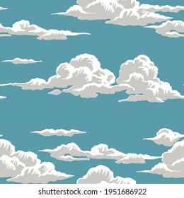 vector seamless pattern of blue sky with clouds