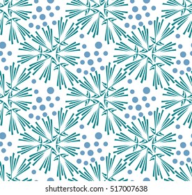 Vector seamless pattern with blue snowflakes, Christmas tree on white background.. Winter christmas background.