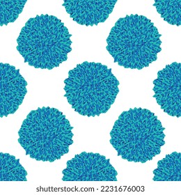 Vector seamless pattern blue turquise pompoms on white background. Great for handmade cards, invitations, wallpaper, packaging, nursery designs.