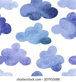 Vector seamless pattern with blue watercolor clouds 