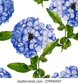 Vector seamless pattern. Blue watercolor flowers on a white background. Hand-drawn picture. Periwinkle