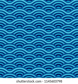 Vector Seamless Pattern with Blue Waves. Minimalist Texture with Linear Ornament.