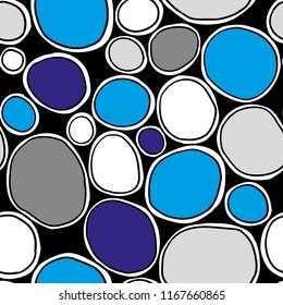 Vector seamless pattern. Blue, white and grey organic rounds. Stylish structure of natural cells. Hand drawn abstract background.