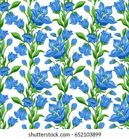 Vector seamless pattern with bluebell. Hand-drawn floral background. 