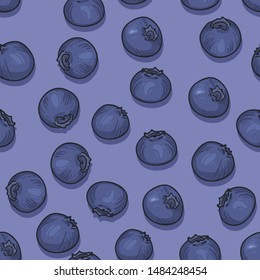 Vector Seamless Pattern of Blueberries on Blue Background