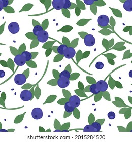 Vector seamless pattern with blueberries, twigs with leaves, twigs with berries and leaves. Isolated, illustrations for the design of invitations, greetings, sketchbooks, textiles.