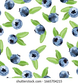 Vector seamless pattern with blueberry and leafs