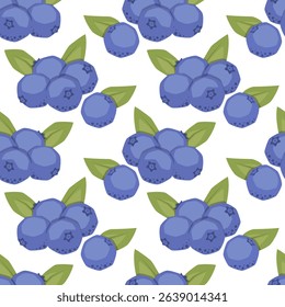 Vector seamless pattern with blueberry on white background