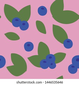 Vector seamless pattern of blueberry in simple style on pink background