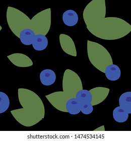 Vector seamless pattern of blueberry in simple style on black background