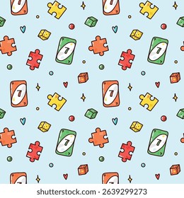 vector seamless pattern with board game elements. colorful wallpaper