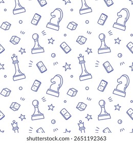 vector seamless pattern with board game elements. outline wallpaper