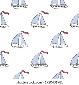 Vector seamless pattern with boat on white background