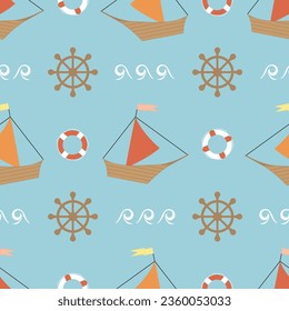 Vector seamless pattern. Boats on the sea