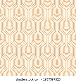 Vector seamless pattern. Bohemian geometric background. Orange circular lines. Texture for print, textile. Line art.