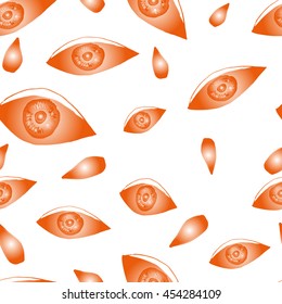 Vector seamless pattern in the bohemian style. Repeating hand drawn tribal print of open and close eyes. Ethnic background for web page, fabric design, scrapbook elements, wrapping paper, cards, cover