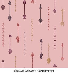 Vector seamless pattern with boho arrows and geometrical elements. 