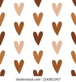 Vector seamless pattern with boho hearts. Cute love background. Brown hearts.