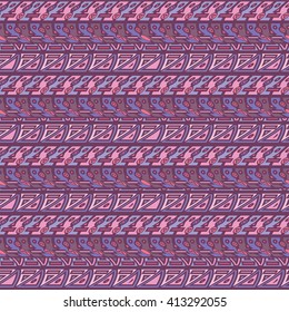 Vector seamless pattern in boho, Indian or African style. Wave Abstract design. Simple geometric form, square, rectangle, border in trendy ethnic colors. Perfect tribal background

