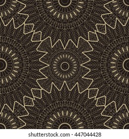 vector seamless pattern in boho style, magic geometry, mandala, lace in harmonious colors