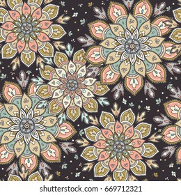Vector seamless pattern in boho style. Mandala pattern.