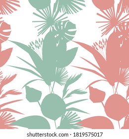 Vector seamless pattern. Boho-style plants. Vector exotic leaves pattern. Abstract flowers and leaves
