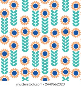 Vector seamless pattern with bold blue and yellow sunflowers. Ukrainian flag colors. Perfect for textile, fabric, wallpapers, graphic art, printing etc.