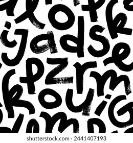 Vector seamless pattern with bold grunge letters. Hand drawn alphabet letters background. Childish style black typography for design, cards, wallpaper. Grunge bold font with dry brush texture.