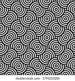Vector seamless pattern with bold striped circles. Stylish geometric  texture. Modern abstract background. 