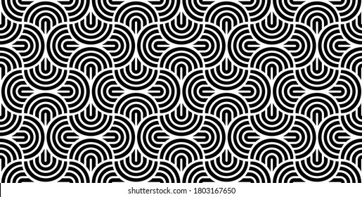 Vector seamless pattern with bold striped circles. Stylish geometric  texture. Modern abstract background. 