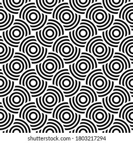 Vector seamless pattern with bold striped circles. Stylish geometric  texture. Modern abstract background. 