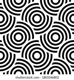 Vector seamless pattern with bold striped circles. Stylish geometric  texture. Modern abstract background. 