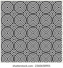 Vector seamless pattern with bold striped circles, and waves. Stylish geometric texture.