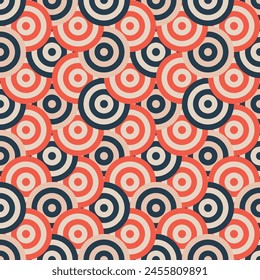 Vector seamless pattern with bold striped circles. Stylish geometric texture with vintage color