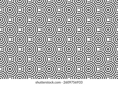 Vector seamless pattern with bold striped circles. Stylish geometric texture. Modern abstract background