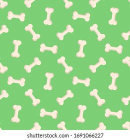 Vector seamless pattern with bones on green background; pet shop design for fabric, wrapping paper, wallpaper, textile, packaging, web design.