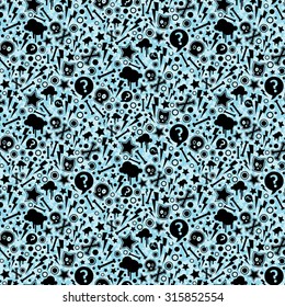 Vector seamless pattern with bones, skulls and stars. Emo-style.