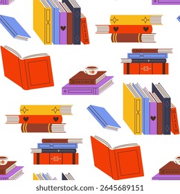 Vetor padrão sem emenda com livros em estilo plano