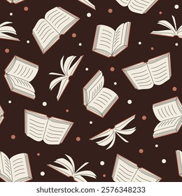 Vector seamless pattern with books in simple flat style