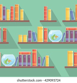 vector seamless pattern bookshelves, books