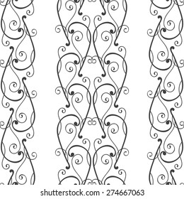 Vector seamless pattern. Border with swirls in retro style. 