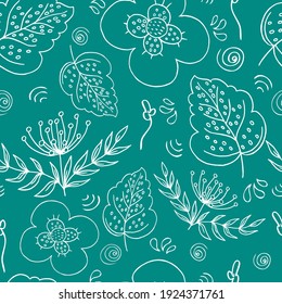 vector seamless pattern botanical outline illustration. For fabrics, textiles, paper, cards, wrapping paper and invitations 
