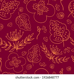 vector seamless pattern botanical outline illustration. For fabrics, textiles, paper, cards, wrapping paper and invitations 