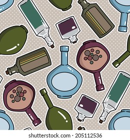 Vector seamless pattern with bottles and kettles