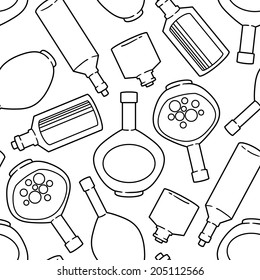 Vector seamless pattern with bottles and kettles