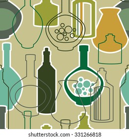 Vector seamless pattern with bottles and kettles
