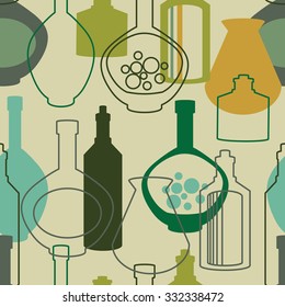 Vector seamless pattern with bottles and kettles