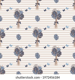 vector seamless pattern with a bouquet of dried flowers and butterflies 