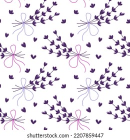 Patrón vectorial sin fisuras con un ramo de ramas de lavanda. Papel de flores.