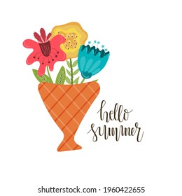 Vector Seamless Pattern with Bouquet with three Flowers . Retro style. Summer Background